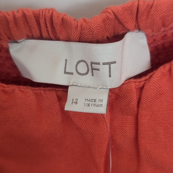 Loft Women’s Coral Puff Sleeve Square Neck Midi Dress Size 14 Milkmaid Linen - Picture 5 of 12